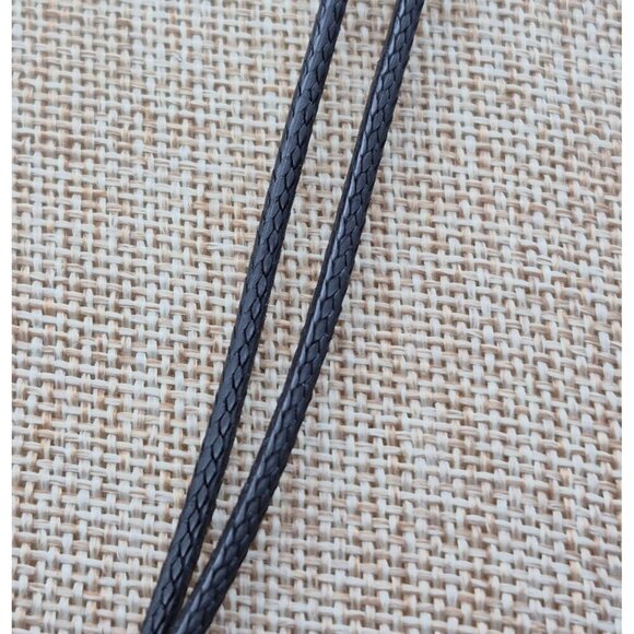 Black Double Cord Necklace Silver Tone Teardrop Pendant Swirl Pattern 32" - Picture 4 of 6